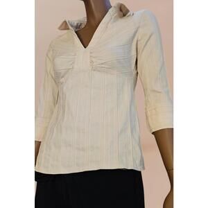 Vintage vero moda blouse 3/4 sleeves collar v neck size M textured stripes